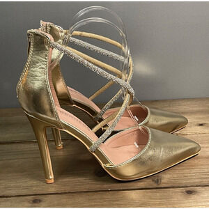 Women's Scarlett Stiletto Heel Size 6.5 Gold Pointed Toe Rhinestones